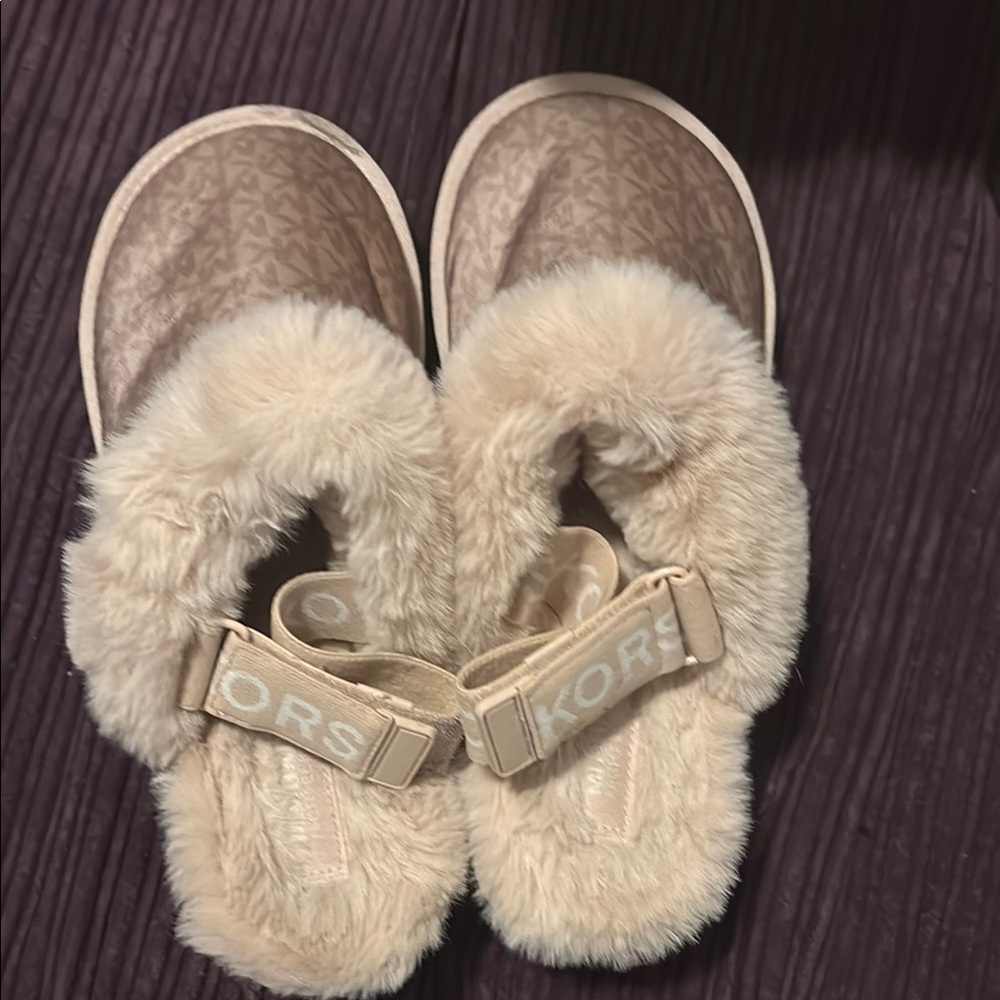 Michael Kors Pink & Cream Fur Mules